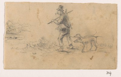 Köpekleri ve sırtında tavşanı olan avcı by Johannes Tavenraat (signed by artist)