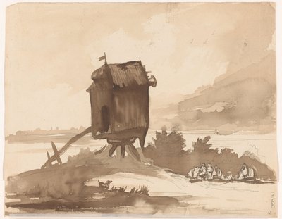 Su üzerinde kanatsız yel değirmeni by Johannes Tavenraat