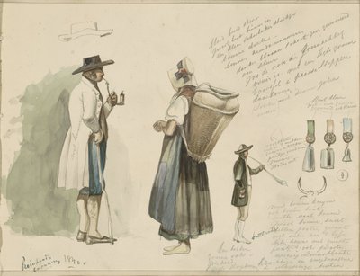 Pipo içen adam, sepetli kadın, rozetler ve av kornası üfleyici by Johannes Tavenraat