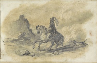 Kayalık bir yolda bir köpekle binici by Johannes Tavenraat