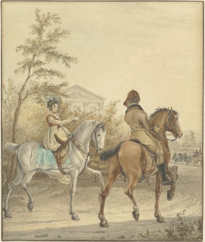 Köy yolunda at sırtında bir erkek ve bir kadın by Johannes Vinkeles