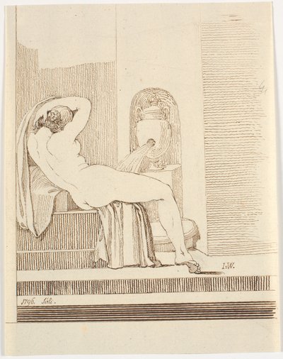 Bir çeşmenin önünde, arkadan görülen bornozlu çıplak kadın by Johannes Wiedewelt