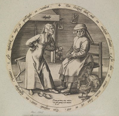 Azarlayan kadın ve kıkırdayan tavuk by Johannes Wierix