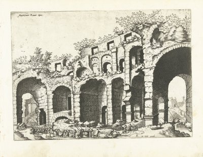 Bir amfitiyatronun görünümü, muhtemelen Kolezyum Roma kalıntıları, 1561 (dizi başlığı) by Johannes of Lucas van Doetechum (attributed to)