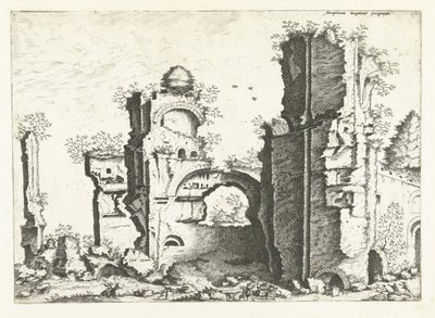 Kalıntıların görünümü, muhtemelen Caracalla Hamamları Roma kalıntıları, 1561 (dizi başlığı) by Johannes of Lucas van Doetechum (attributed to)
