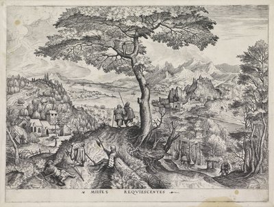 Dinlenme askerleri ile manzara Milites Requiescentes (nesne üzerindeki başlık) Geniş manzaralar (dizi başlığı) by Johannes of Lucas van Doetechum