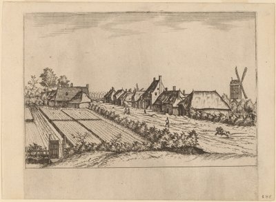 Tarlalar ve Posta Değirmeni ile Köy Yolu by Johannes van Doetechum, the Elder and Lucas