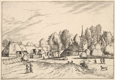 Multifararum kulübelerinden ve kırsal hatlardan Kilise Kulesi ile Country Village..., 1559-61. by Johannes van Doetecum I