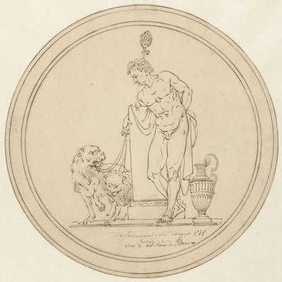 İki aslanla ayakta duran alegorik erkek figürü by Johannes van Dregt