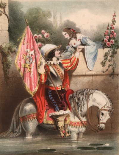 Bahçe Duvarı Kate - aşkıyla buluşan beyaz atlı asker (renkli taş) by John (after) Brandard