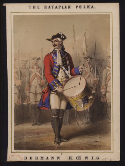 Rataplan Polka, Hermann Koenig tarafından, Viktorya dönemi notaları kapağı (renkli lito) by John (after) Brandard