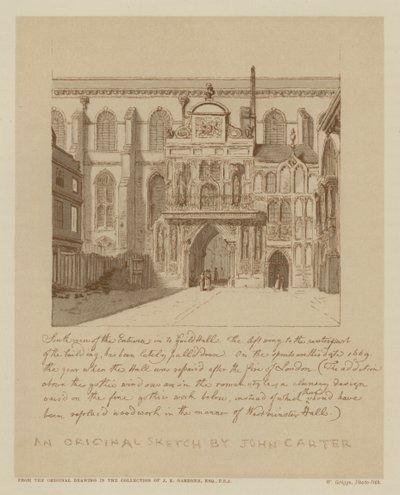 Guildhall girişinin güney görünümü, Londra Şehri (litho) by John (after) Carter