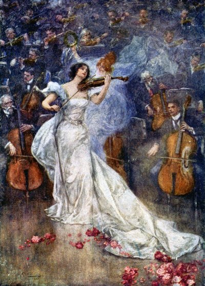Müzik. Bir keman konçertosu. Gulich'in illüstrasyonu, Çek Cumhuriyeti, 1900 dolayları (kartpostal) by John (after) Gulich