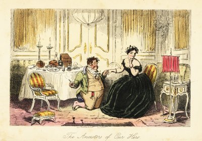 İngiliz beyefendi bir handa bir restoranda genç bir bayana kur yapıyor. by John (after) Leech