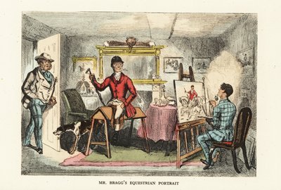 Pembeler içinde avlanan İngiliz beyefendi portresini çiziyor. by John (after) Leech