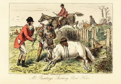 Bir tilki avı sırasında düşmüş atıyla İngiliz beyefendi by John (after) Leech