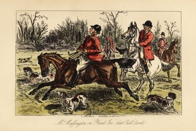 İngiliz avcı, dik başlı atıyla köpeklerin arasında sürüklendi by John (after) Leech