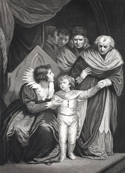 Elizabeth Woodville oğlunu teslim ediyor (lito) by John (after) Opie