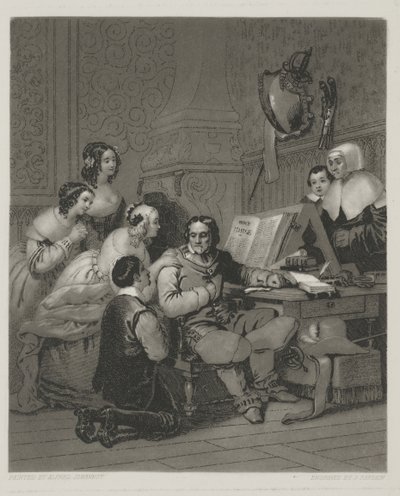 The Life of Charles I için Aracılık Ediyor Cromwell Ailesi, Alfred Johannot tarafından yapılan baskı (mezzotint) by John (after) Sartain