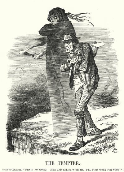 Punch karikatür: The Tempter - işsizler için anarşizmin cazibesi (gravür) by John (after) Tenniel