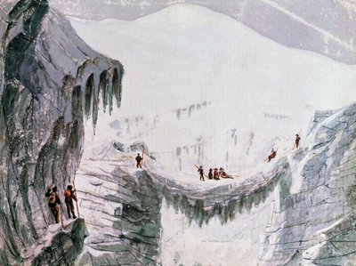 Tırmanma Mont Blanc, dağcılar yarıktan asılı, suluboya, Fransa by Walter Charles Mills