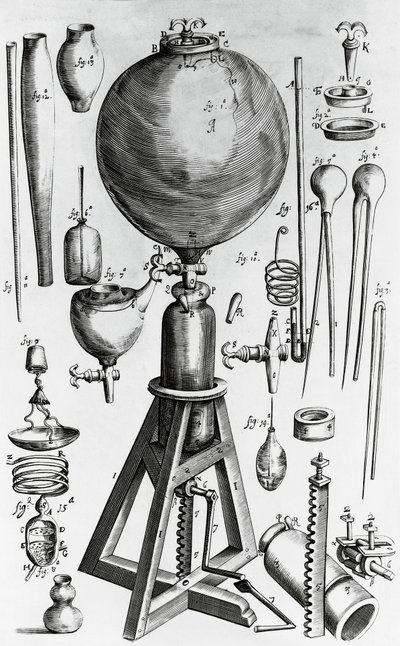 Robert Boyle (1627-1691) tarafından yapılan yeni fiziksel-mekanik hava deneyleri, gravür by Walter Charles Mills
