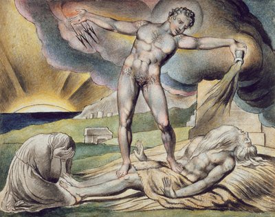 Şeytan'ın İşi Kaynatarak Vurması, William Blake'ten (1757-1827) sonra 'Eyub Kitabı'nın Çizimleri'nden sayfa 6, c.1823 (kağıt üzerinde yıkanmış kalem ve mürekkep) by John (circle of) Linnell
