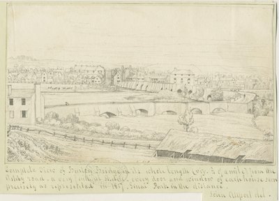 Burton-upon-Trent Köprüsü ve Kasabası: karakalem, 1817 by John Allport