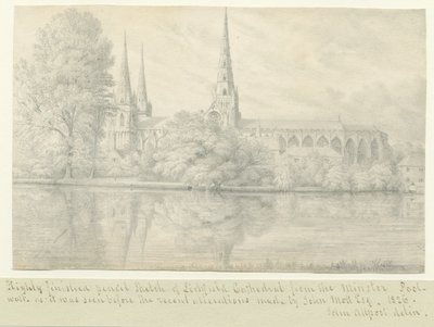 Lichfield Katedrali - Güney Batı Görünümü: karakalem by John Allport