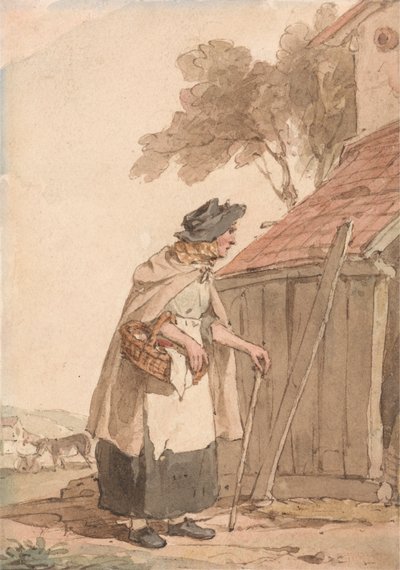 Sepet Taşıyan Yaşlı Bir Kadın by John Augustus Atkinson
