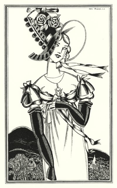 Lord Byron'dan Don Juan için illüstrasyon: Adil seksin giydiği bir Bonnet (lito) by John Austen