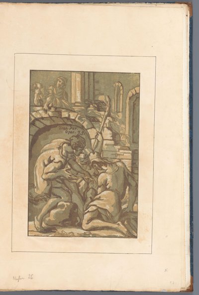 Bir yaya yakın üç figür Amicis suis necnon unicuique (...) (nesne üzerinde dizi başlığı) by John B. Skippe