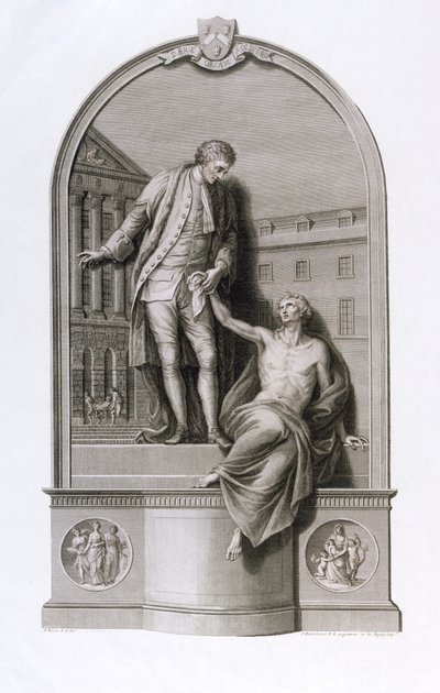 Southwark, Guy's Hastanesi'ndeki Sir Thomas Guy Anıtı (1645-1724), Francesco Bartolozzi (1727-1815), c.1784 tarafından oyulmuş by John Bacon