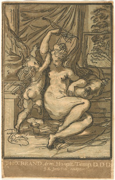 Yaylı Venüs ve Aşk Tanrısı by John Baptist Jackson, after Parmigianino