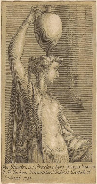 Bir Kavanoz Kafasına Tutarak Ayakta Kadın by John Baptist Jackson, after Parmigianino