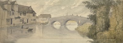 Hythe Bridge, Oxford, 1789 (daha büyük bir yaprağa yapıştırılmış üç yaprak kağıt üzerine grafit üzerine sulu boya) by John Baptist Malchair