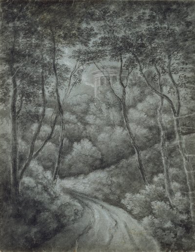 Bir Orman Yolu ve 18. yüzyılın sonlarında klasik bir Tapınak ile manzara. by John Baptist Malchair