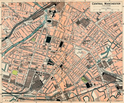 Merkez Manchester, c20th Century by John Bartholomew