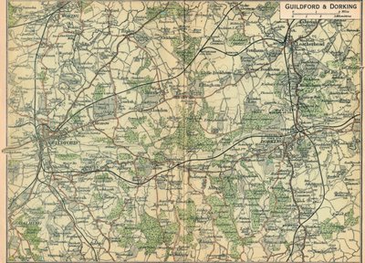 Guildford ve Dorking, c20th Century by John Bartholomew