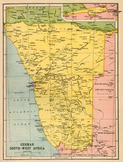Alman Güney Batı Afrika Haritası, Birinci Dünya Savaşı, c1920. by John Bartholomew and Son