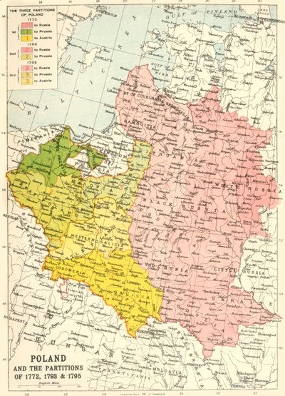 Polonya ve 1772, 1793 ve 1795 Bölünmeleri, c1920. by John Bartholomew and Son