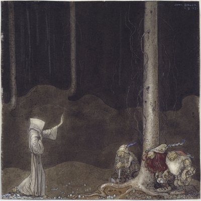 Frere Martin et les trois trolleri - Kardeş Martin ve Üç Trol, Bauer, John (1882-1918). Kağıt üzerine suluboya by John Bauer