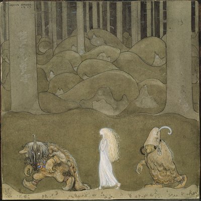 La Princesse et les trols - Prenses ve Troller - Bauer, John (1882-1918) - 1913 - Suluboya, Kağıt Üzerine Guaj - 25x25 - Nationalmuseum Stockholm by John Bauer