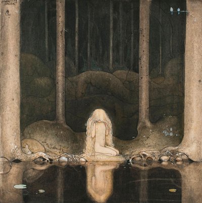 Prenses Tuvstarr nostaljiyle gölün suyuna bakıyor by John Bauer