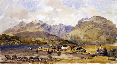 Loch Awe, İskoçya (kağıt üzerine sulu boya) by John Brett