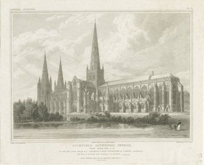 Lichfield Katedrali - Güney Doğu Görünümü: gravür, nd [?1819] (baskı) by John Britton