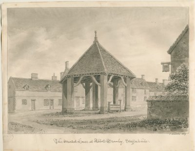 Abbots Bromley - Pazar Evi ve Hisse Senetleri: sepya çizimi, 1839 by John Buckler