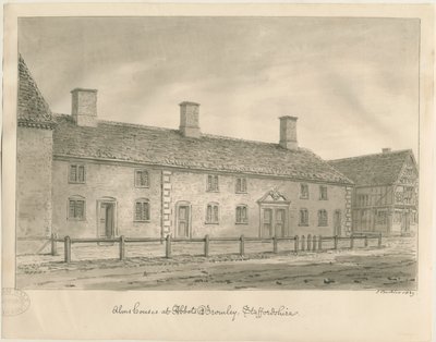 Abbots Bromley Almshouses: sepya çizimi by John Buckler