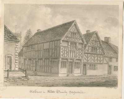 Abbots Bromley Eski Evleri: sepya çizimi, 1839 by John Buckler