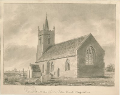 Acton Trussell Kilisesi: sepya çizimi, 1841 by John Buckler